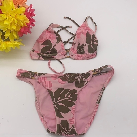 Guess Pink Brown Floral Bikini Sz small SW2053 - Picture 1 of 9